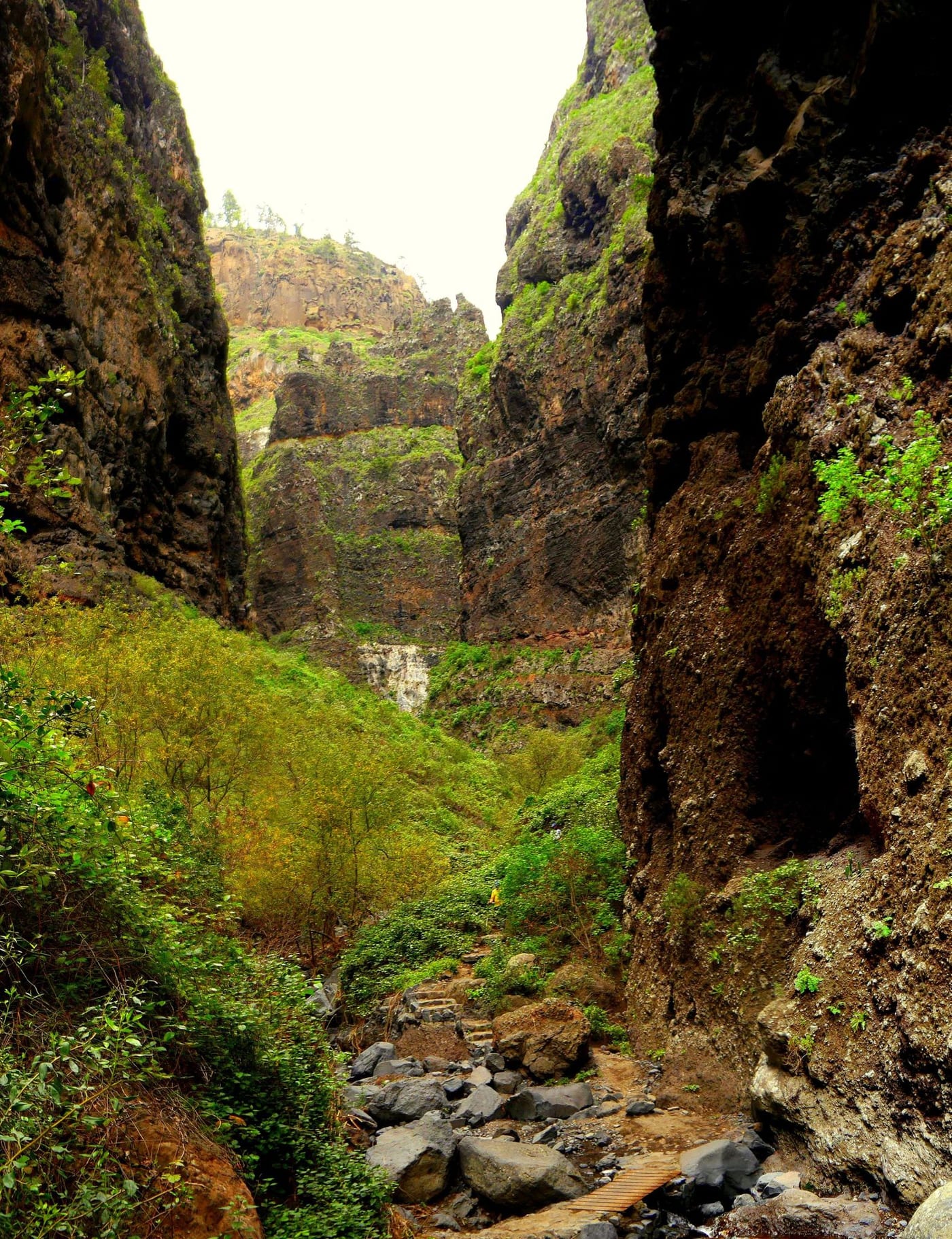 Sendero entre las paredes verticales del Barranco del Infierno, Adeje, Tenerife.