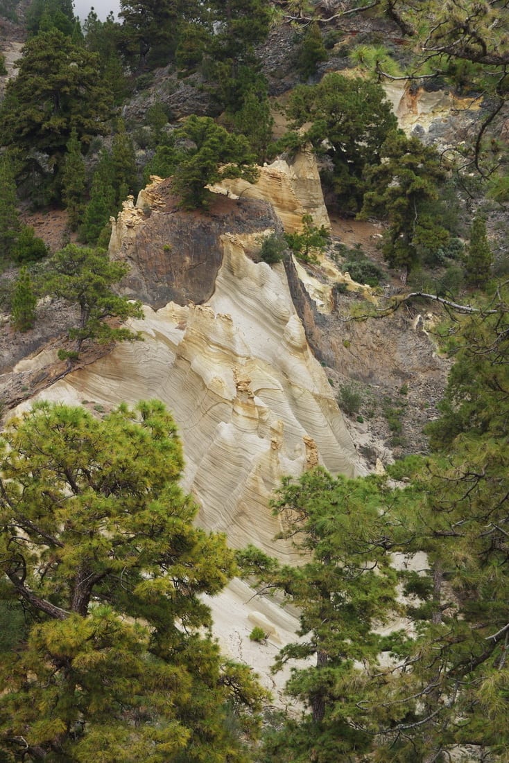 Detalle de las chimeneas de hadas de toba blanca esculpidas por la erosión en el Paisaje Lunar de Vilaflor.