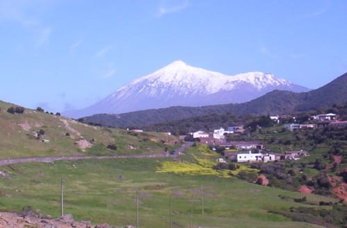 Vista del Teide al fondo desde la meseta de Teno Alto.
